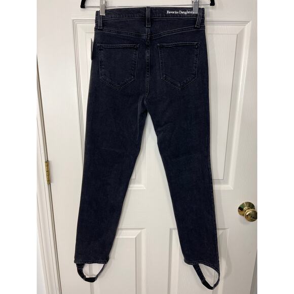 New Favorite Daughter Evelyn High Rise Straight Leg Stirrup Jeans Storm Black - Picture 4 of 10